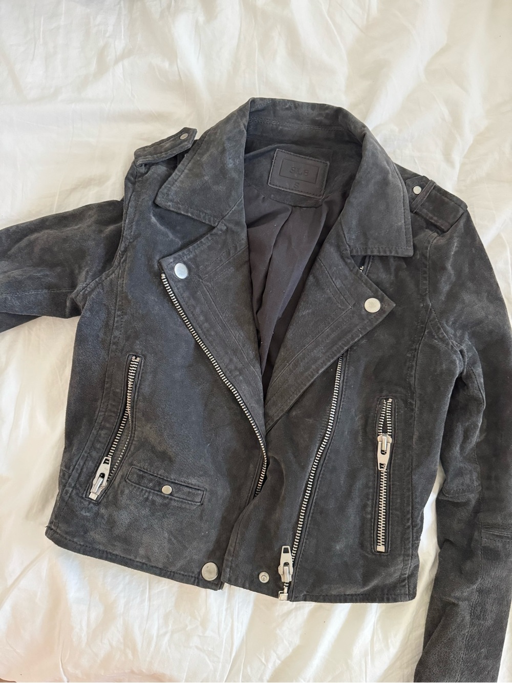 Suede Moto Jacket - Grey